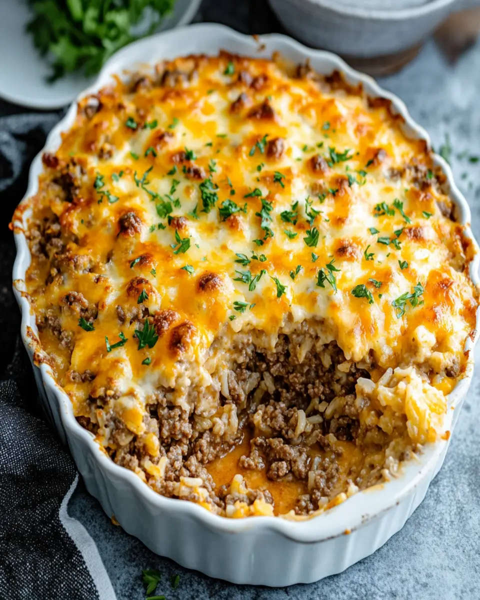 Cheesy ground beef rice casserole First Image First Image