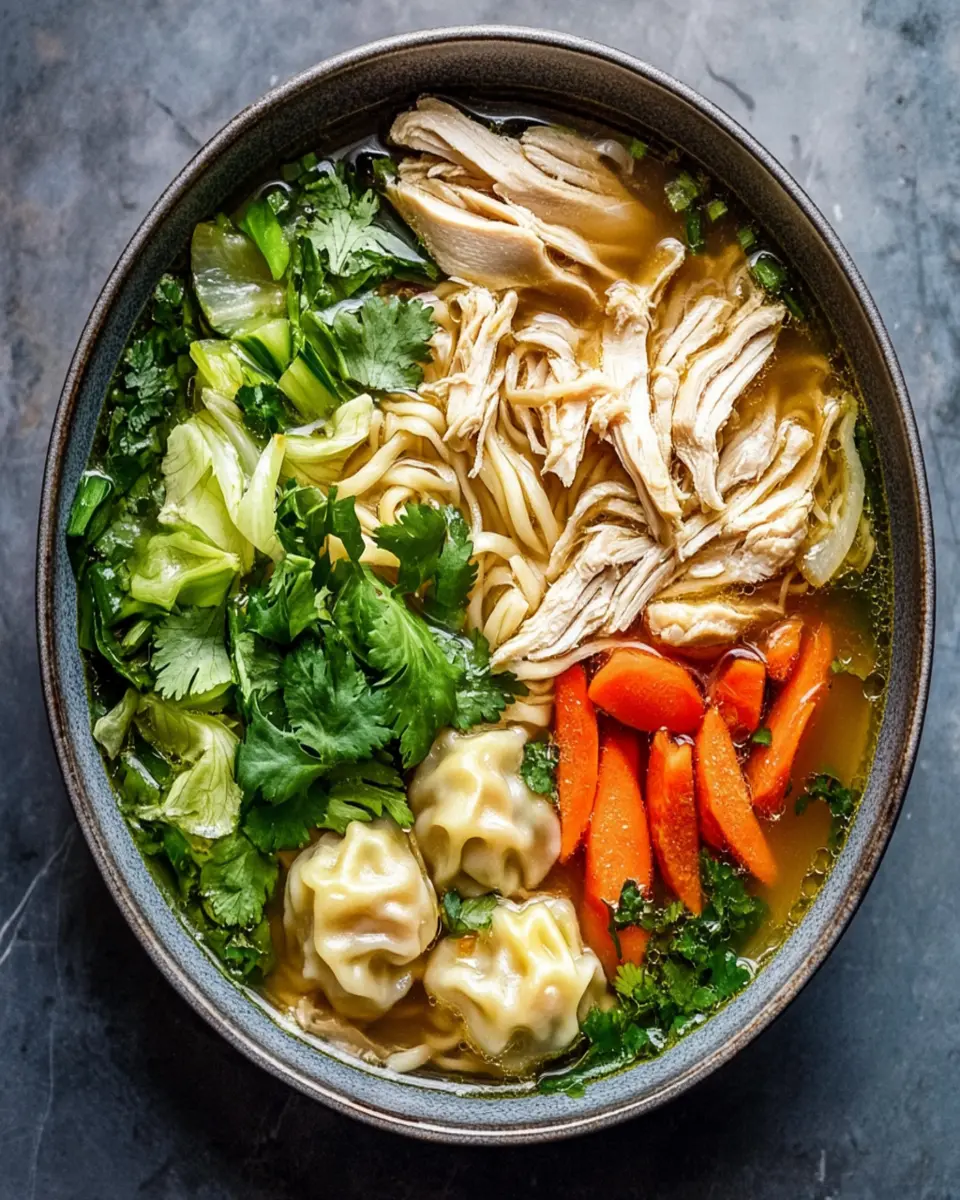 Asian chicken noodle soup with dumplings First Image First Image
