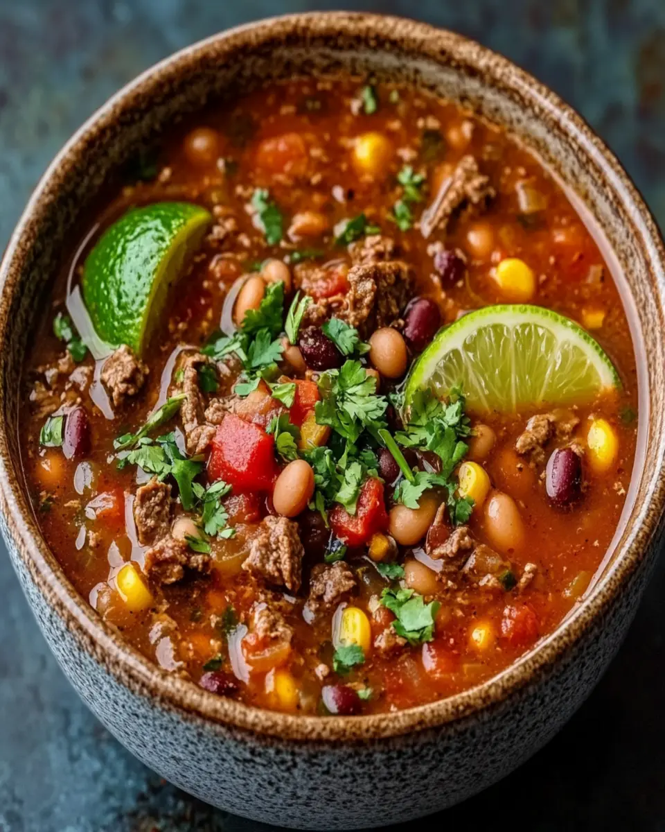 Mexican beef, tomato and bean soup First Image First Image