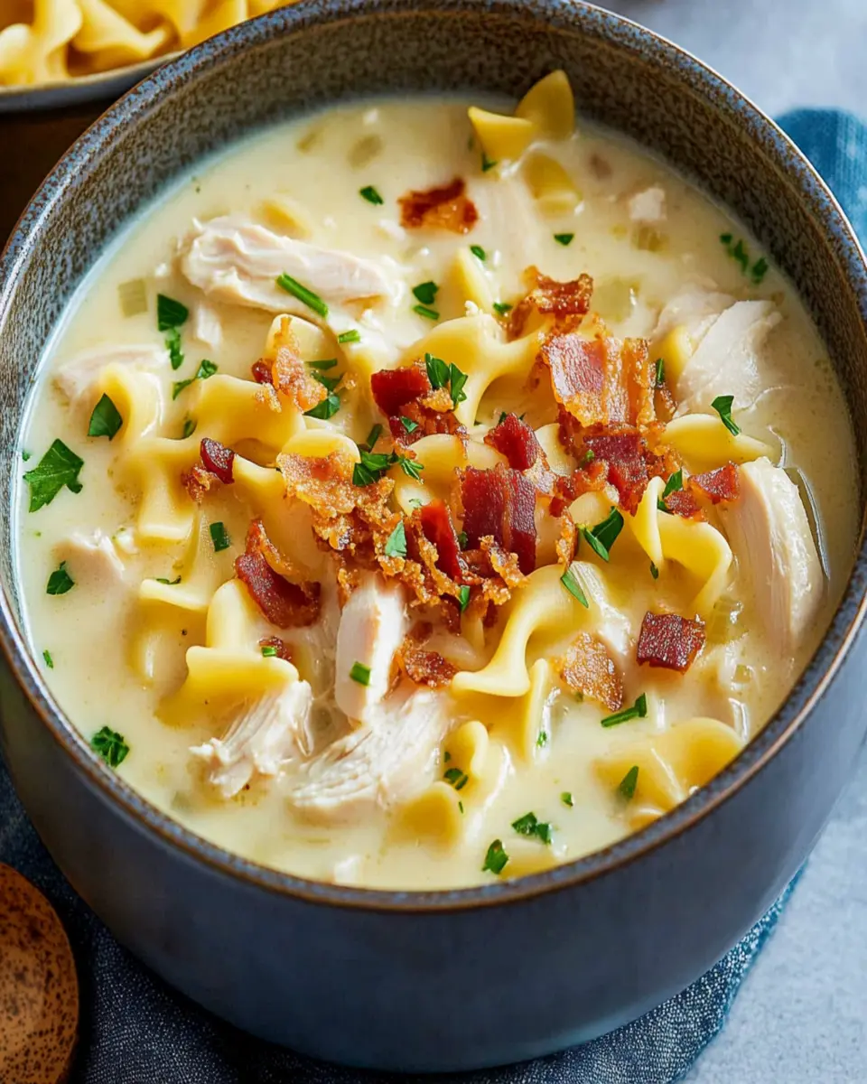 Creamy Chicken Noodle Soup with Pancetta First Image First Image