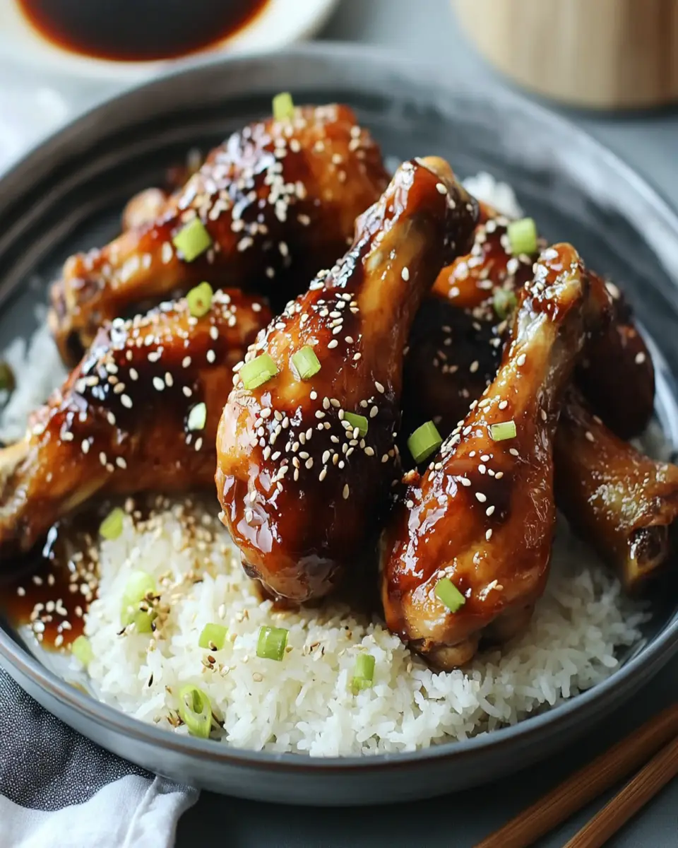 Honey soy chicken drumsticks with coconut rice First Image First Image