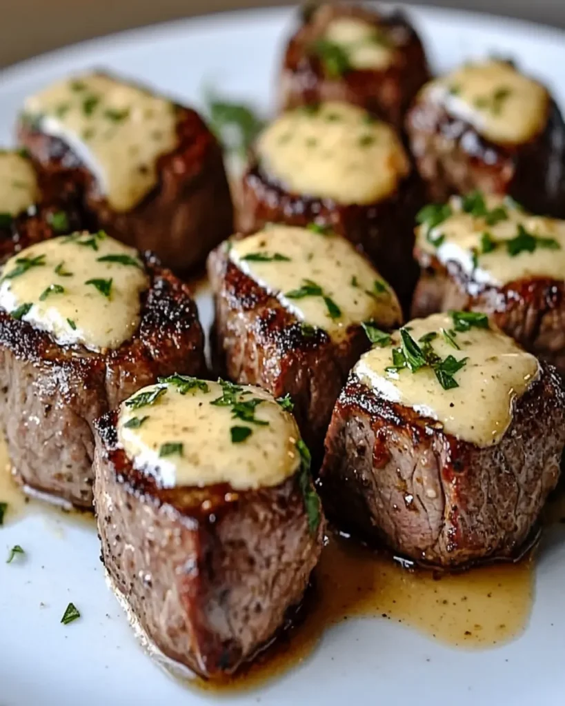 Tender Steak Bites in Garlic Butter with Creamy Parmesan Sauce First Image First Image