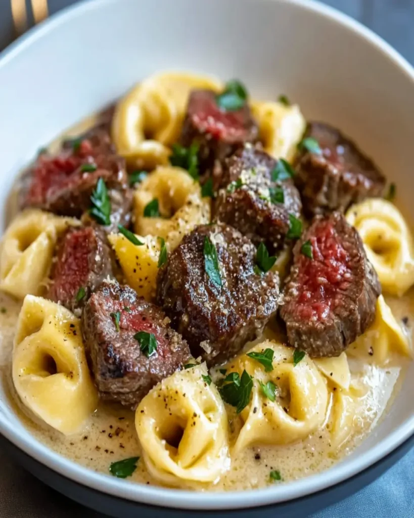 THE BEST Creamy Garlic Steak Tortellini Recipe First Image First Image