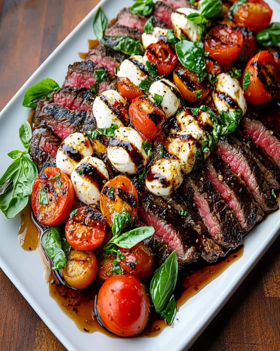 Grilled Flank Steak Caprese with Balsamic Dressing First Image First Image